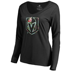 Vegas Golden Knights Women's Lovely Long Sleeve V-Neck T-Shirt - Black T-shirts