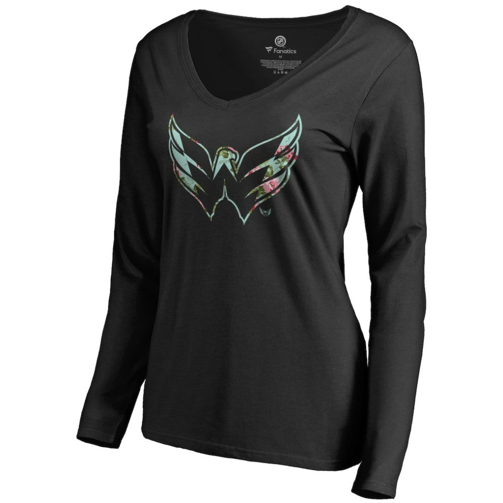 Washington Capitals Women's Lovely Long Sleeve V-Neck T-Shirt - Black T-shirts
