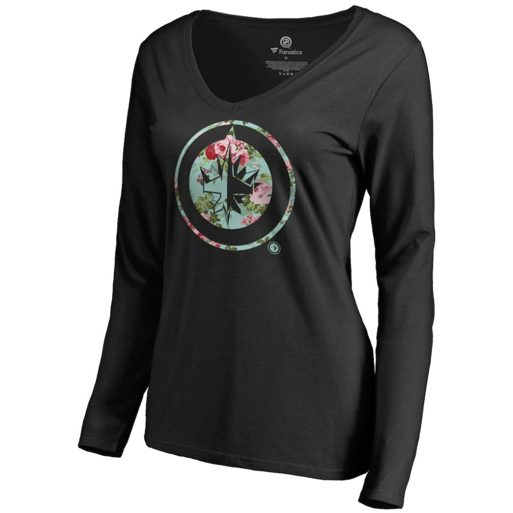 Winnipeg Jets Women's Lovely Long Sleeve V-Neck T-Shirt - Black T-shirts