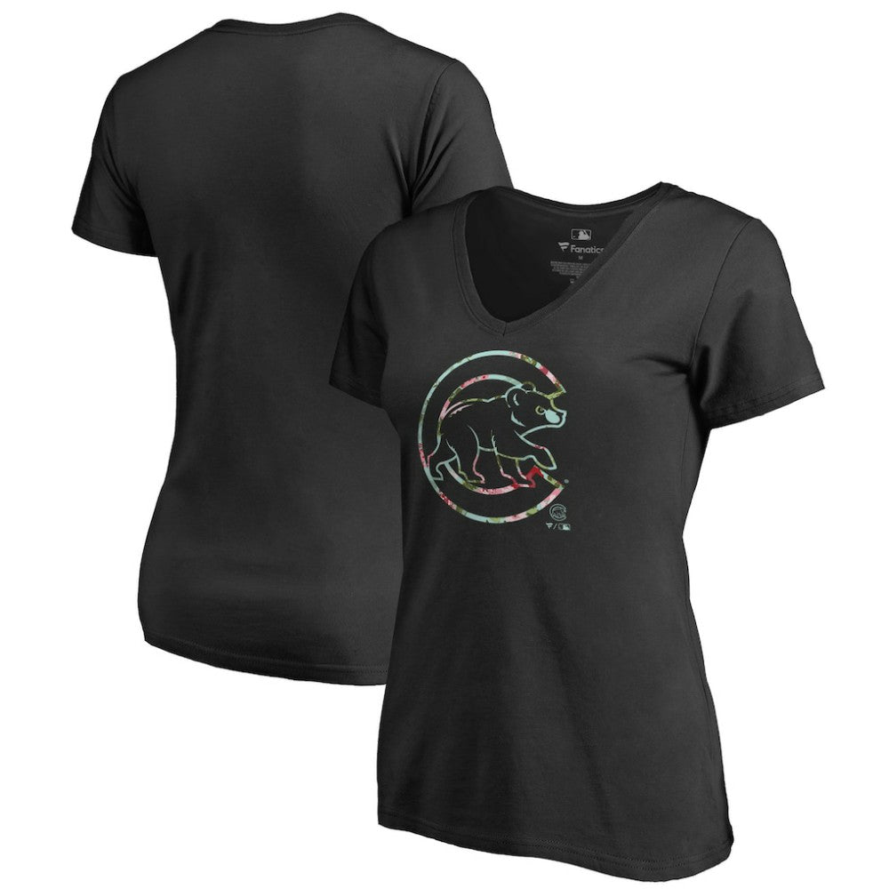 Chicago Cubs Women's Lovely V-Neck T-Shirt Black