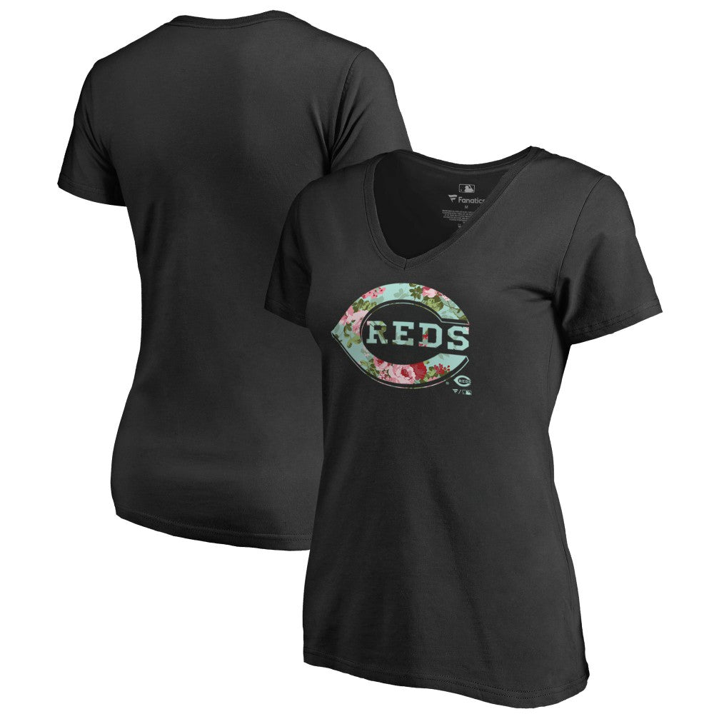 Cincinnati Reds Women's Lovely V-Neck T-Shirt Black
