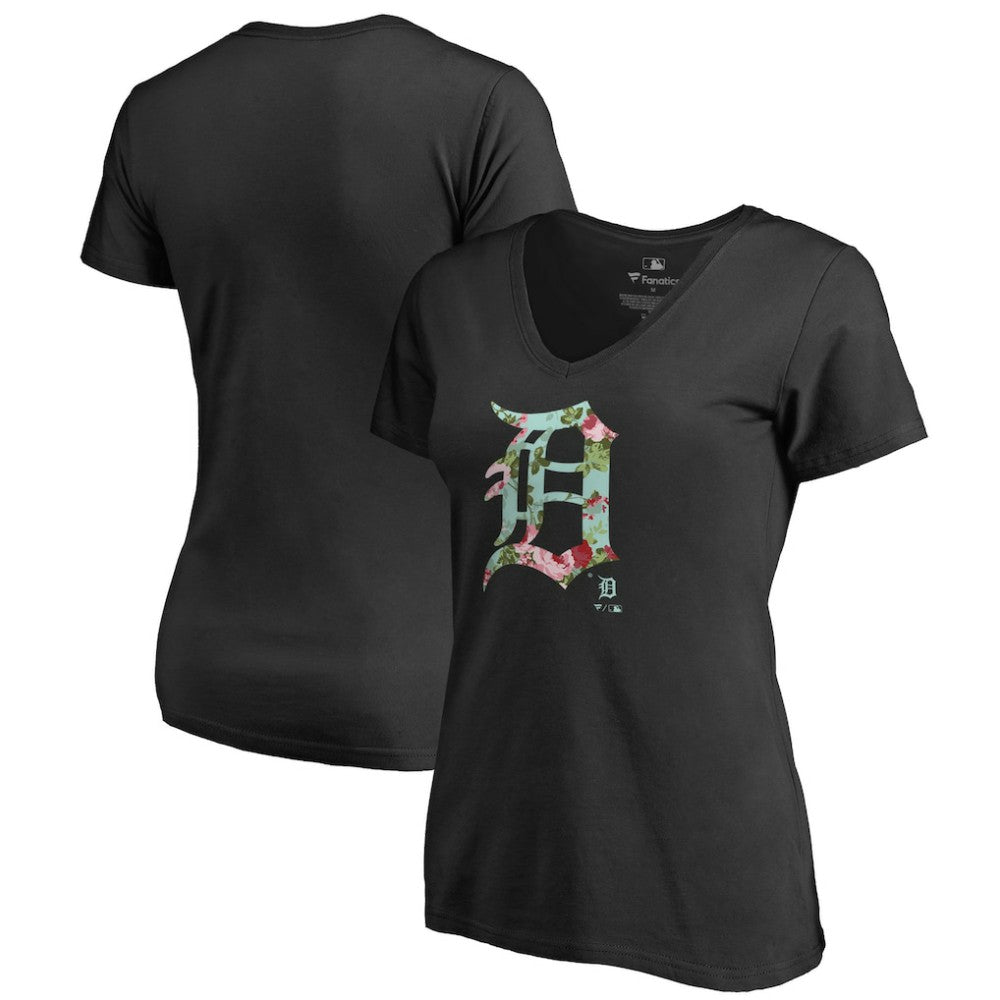 Detroit Tigers Women's Lovely V-Neck T-Shirt Black