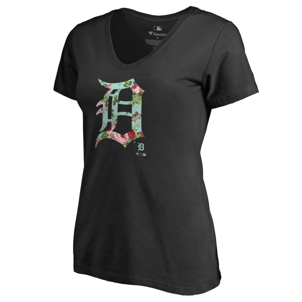 Detroit Tigers Women's Lovely V-Neck T-Shirt Black