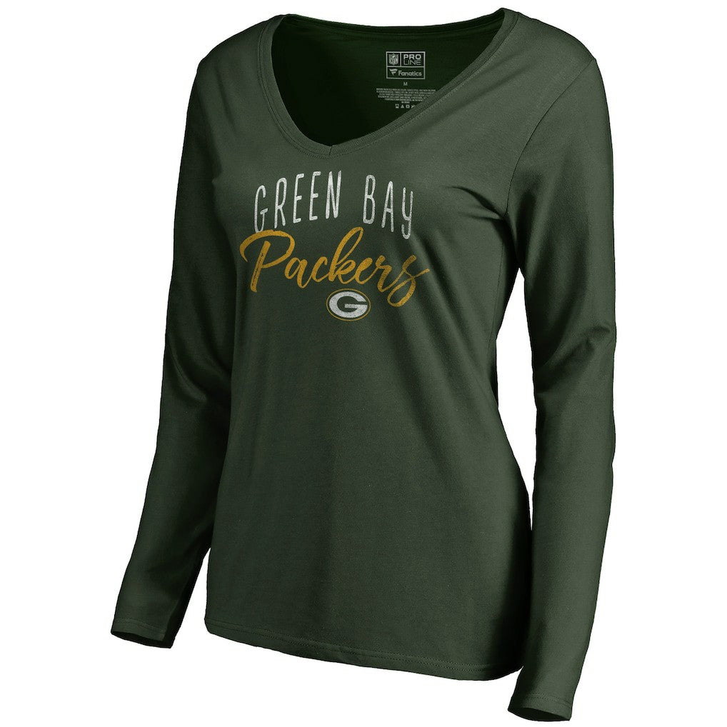 Green Bay Packers Women's Graceful Long Sleeve V-Neck T-Shirt - Green for sale