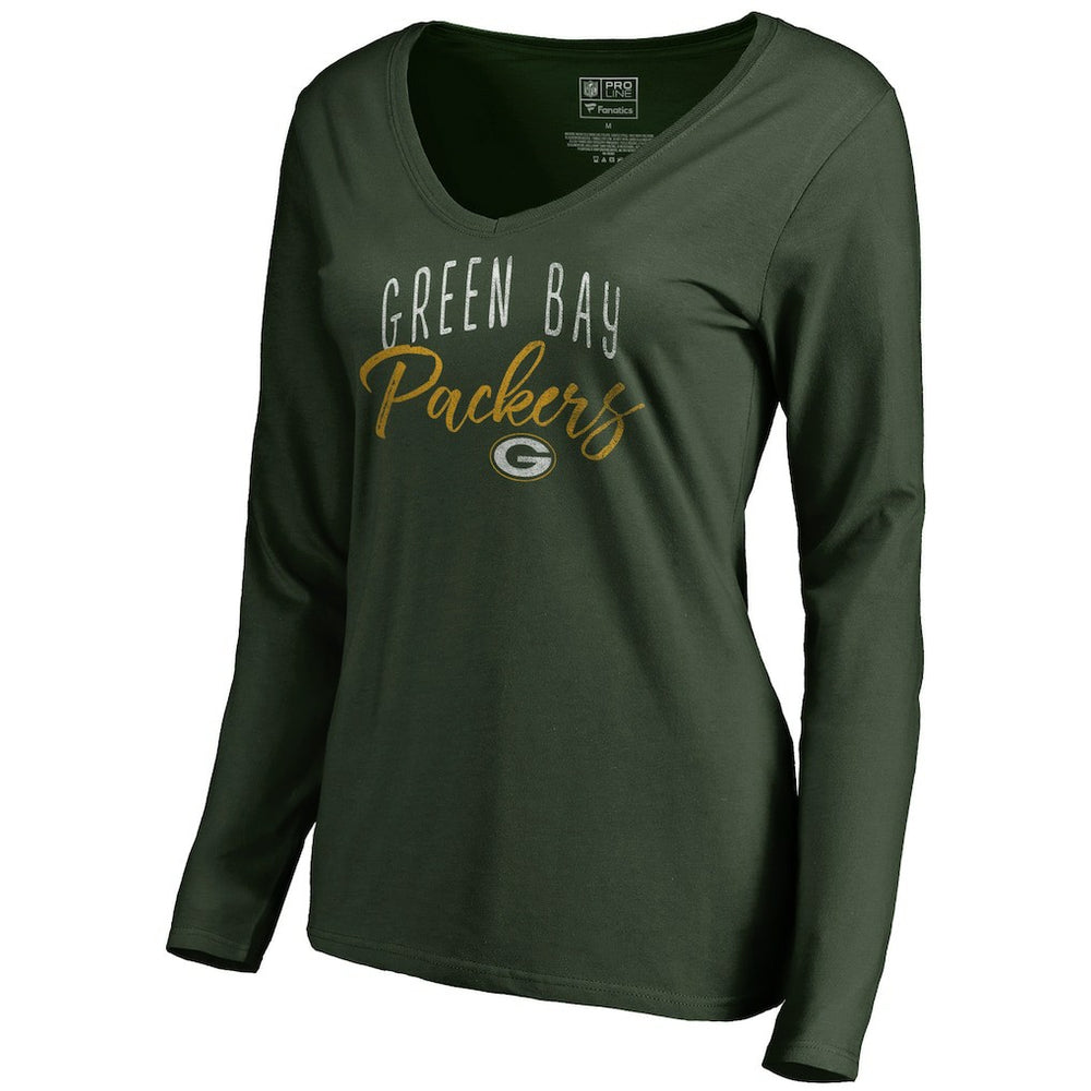 Green Bay Packers Women's Graceful Long Sleeve V-Neck T-Shirt - Green for sale