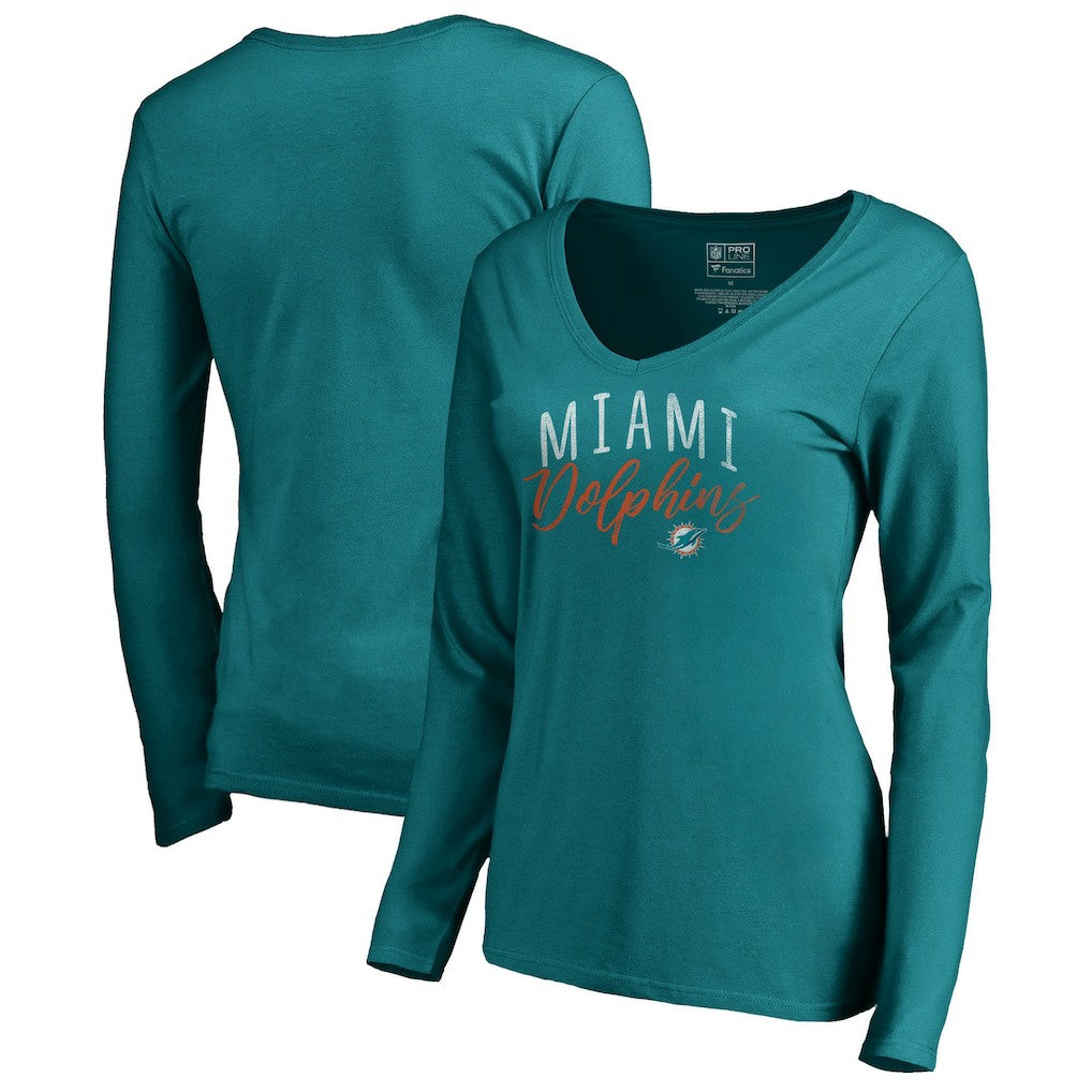 Miami Dolphins Women's Graceful Long Sleeve V-Neck T-Shirt - Aqua discount