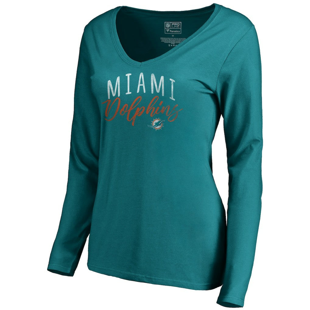 Miami Dolphins Women's Graceful Long Sleeve V-Neck T-Shirt - Aqua discount