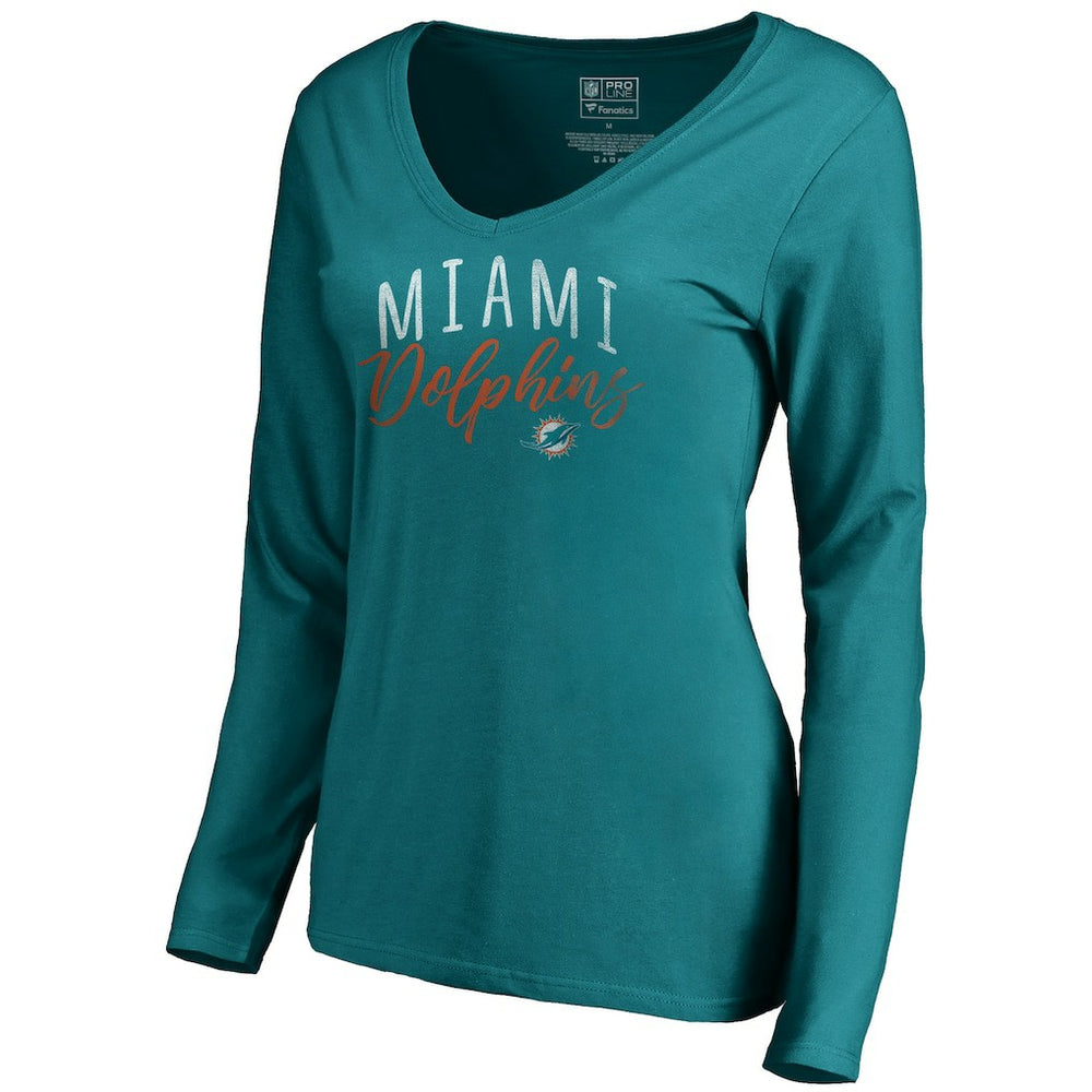 Miami Dolphins Women's Graceful Long Sleeve V-Neck T-Shirt - Aqua discount
