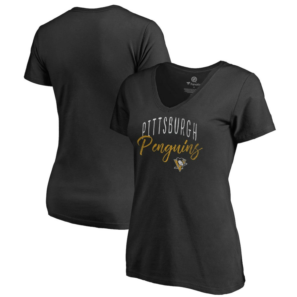 Pittsburgh Penguins Women's Graceful V-Neck T-Shirt - Black T-shirts