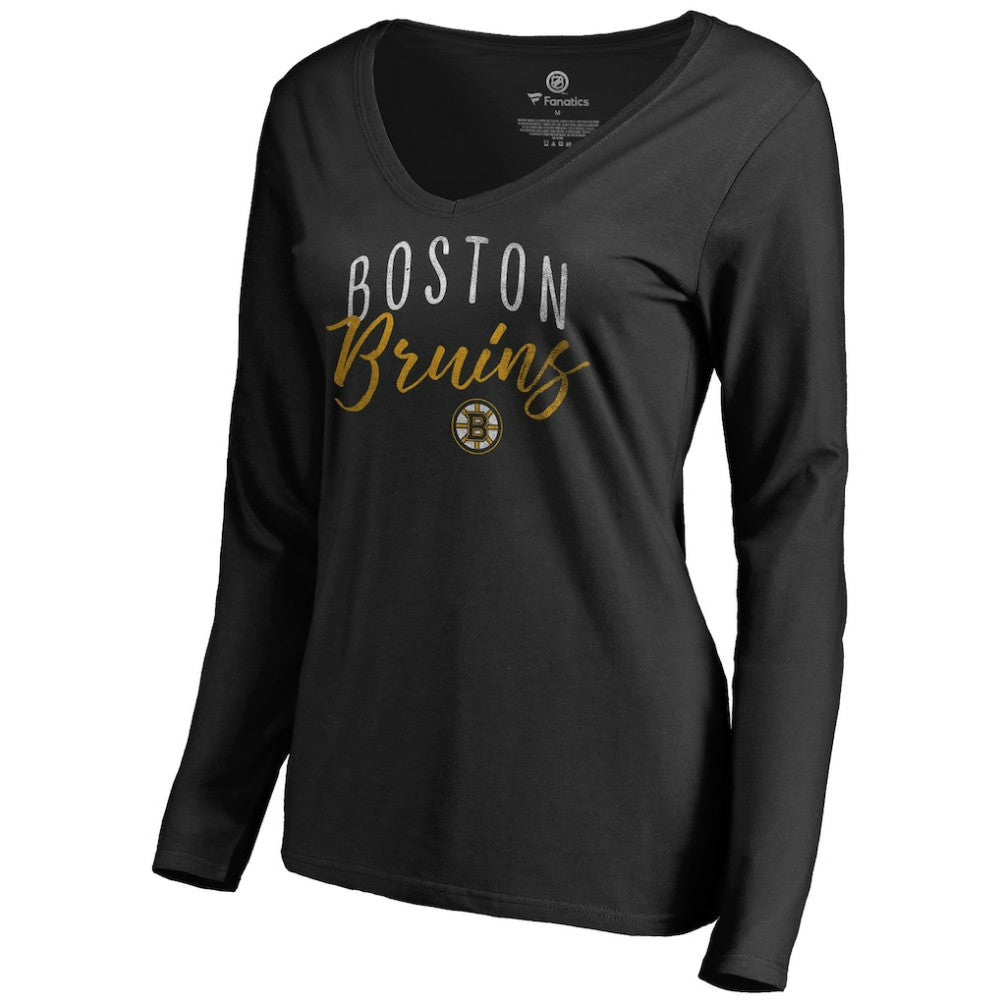 Boston Bruins Women's Graceful Long Sleeve V-Neck T-Shirt - Black T-shirts
