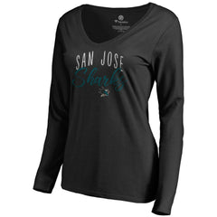 San Jose Sharks Women's Graceful Long Sleeve V-Neck T-Shirt - Black T-shirts