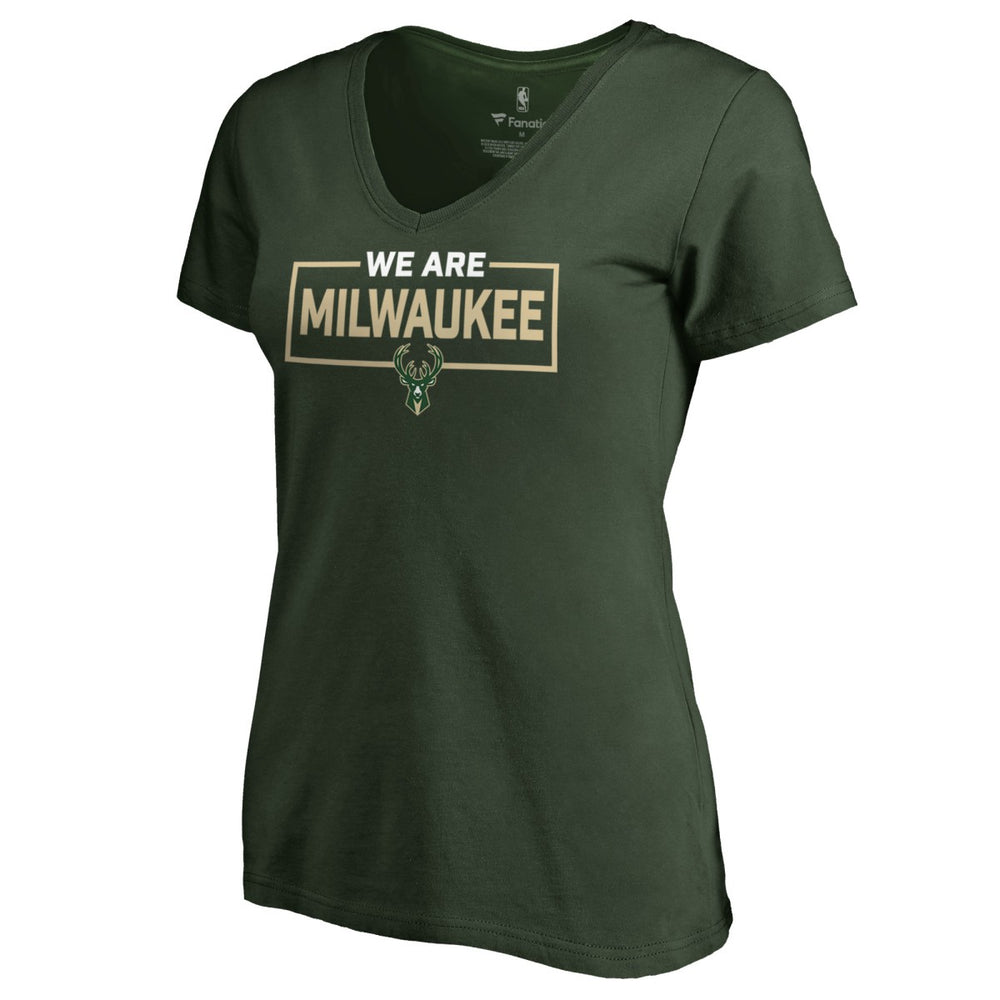 Milwaukee Bucks Women's We Are Iconic Collection V-Neck T-Shirt - Green for sale