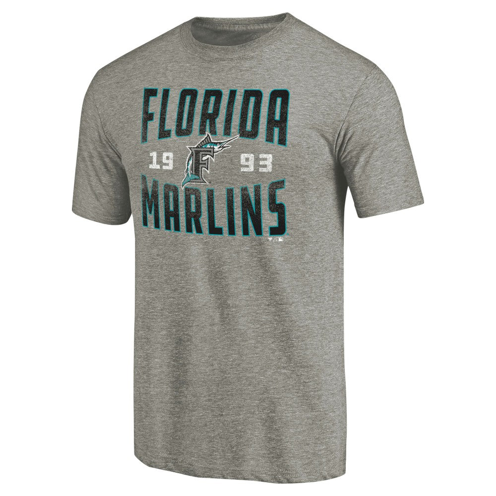 Florida Marlins Cooperstown Collection Vintage Antique Stack Tri-Blend T-Shirt Gray