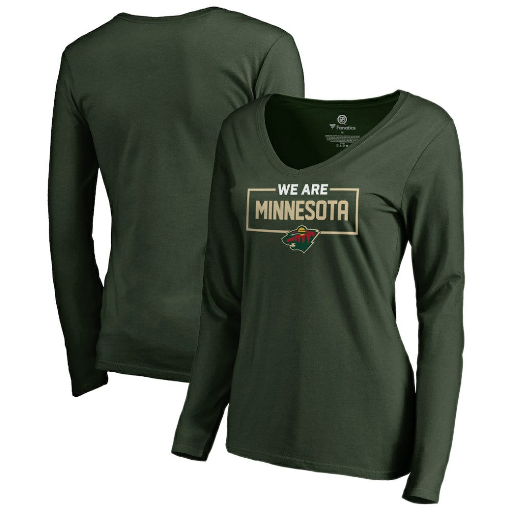 Minnesota Wild Women's Iconic Collection We Are Long Sleeve V-Neck T-Shirt - Green T-shirts