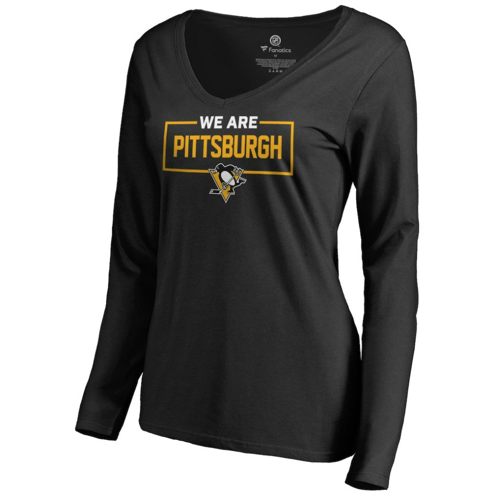 Pittsburgh Penguins Women's Iconic Collection We Are Long Sleeve V-Neck T-Shirt - Black T-shirts
