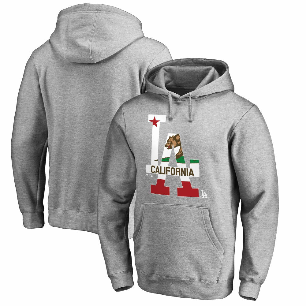 Los Angeles Dodgers Hometown Collection Cali Flag Pullover Hoodie Heathered Gray