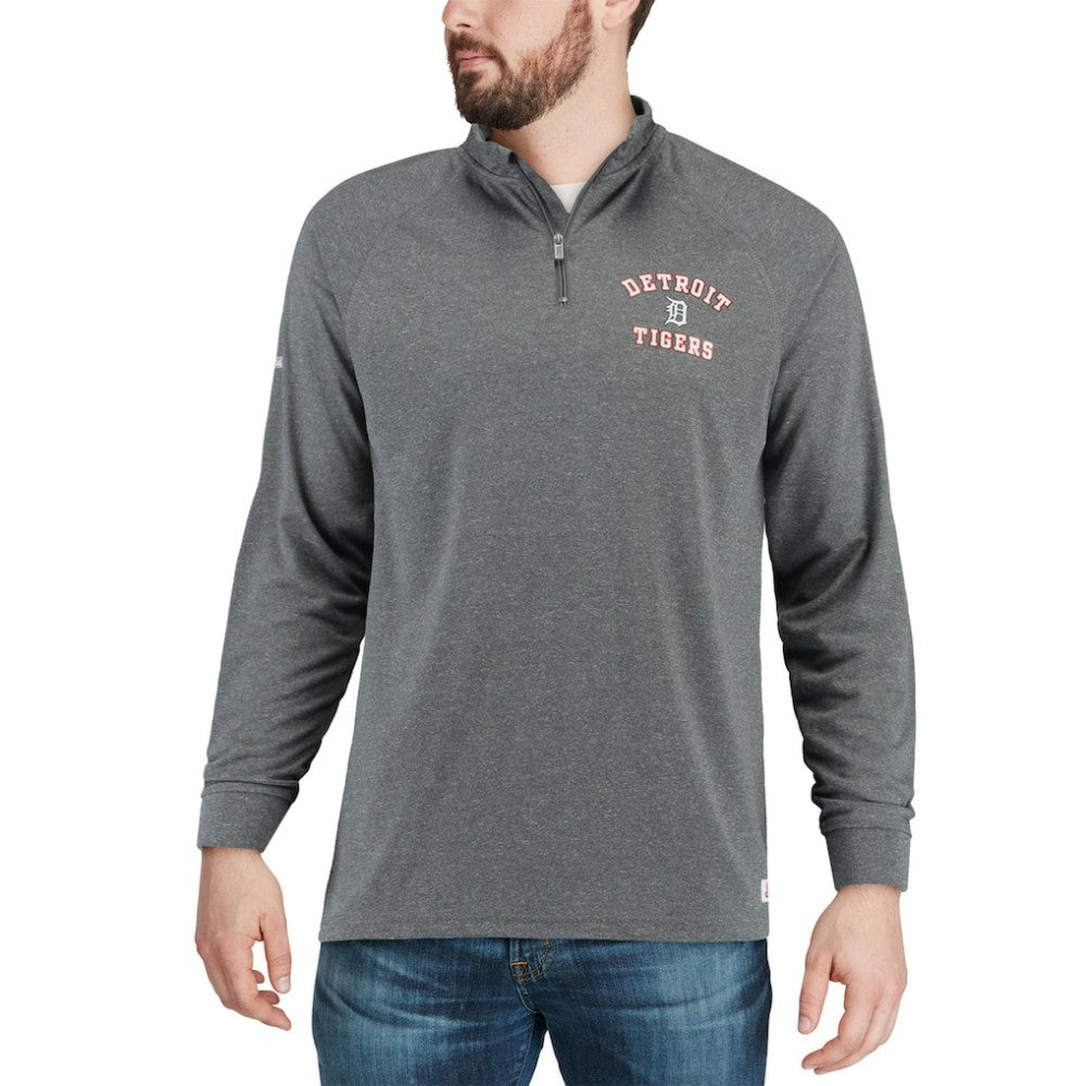 Detroit Tigers Stitches Team Raglan Quarter-Zip Pullover Jacket Heathered Charcoal