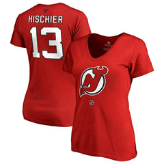 Nico Hischier New Jersey Devils Women's Authentic Stack Name & Number V-Neck T-Shirt - Red T-shirts