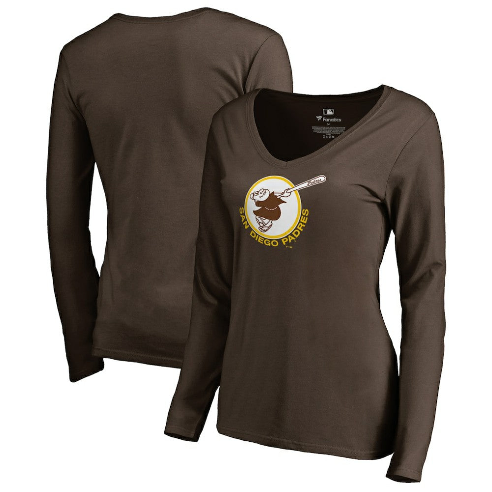 San Diego Padres Women's Cooperstown Collection Forbes Long Sleeve V-Neck T-Shirt Brown