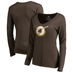 San Diego Padres Women's Cooperstown Collection Forbes Long Sleeve V-Neck T-Shirt Brown
