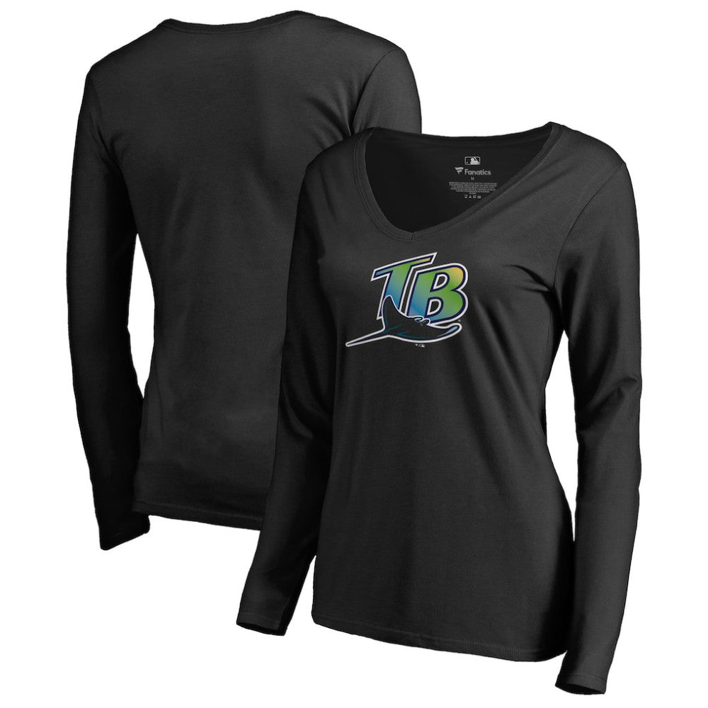 Tampa Bay Rays Women's Cooperstown Collection Forbes Long Sleeve V-Neck T-Shirt Black
