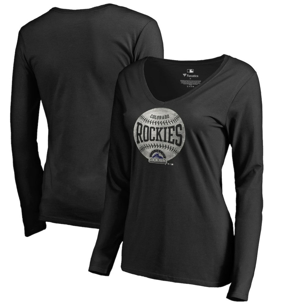 Colorado Rockies Women's Cooperstown Collection Slider Long Sleeve V-Neck T-Shirt Black