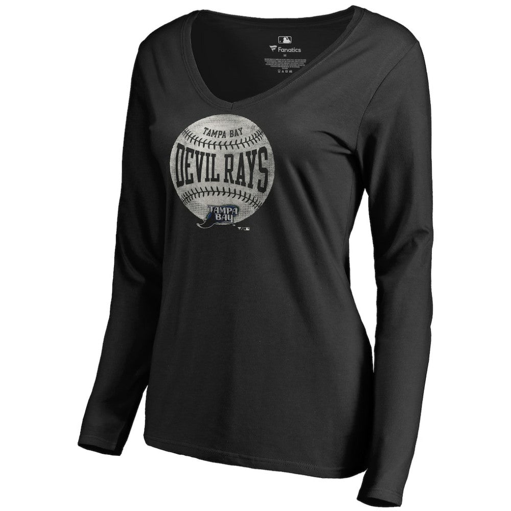 Tampa Bay Rays Women's Cooperstown Collection Slider Long Sleeve V-Neck T-Shirt Black