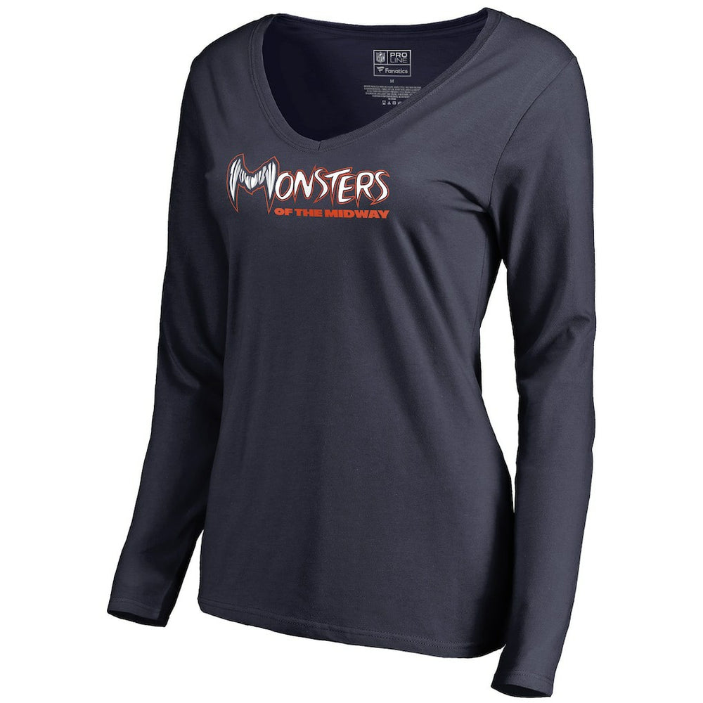 Chicago Bears Women's Monsters Long Sleeve V-Neck T-Shirt - Navy discount