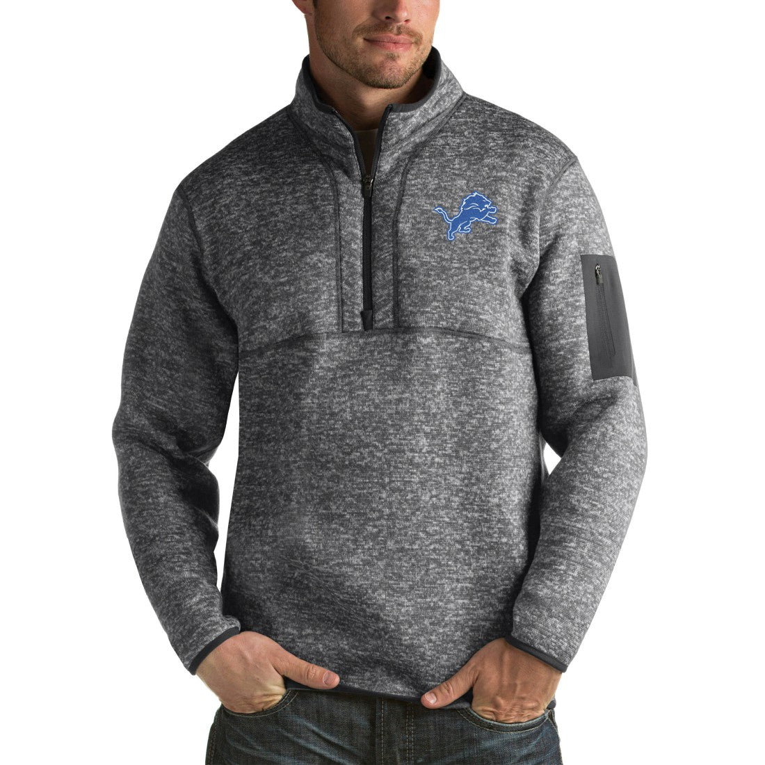 Detroit Lions Antigua Fortune Big & Tall Quarter-Zip Pullover Jacket - Charcoal sale
