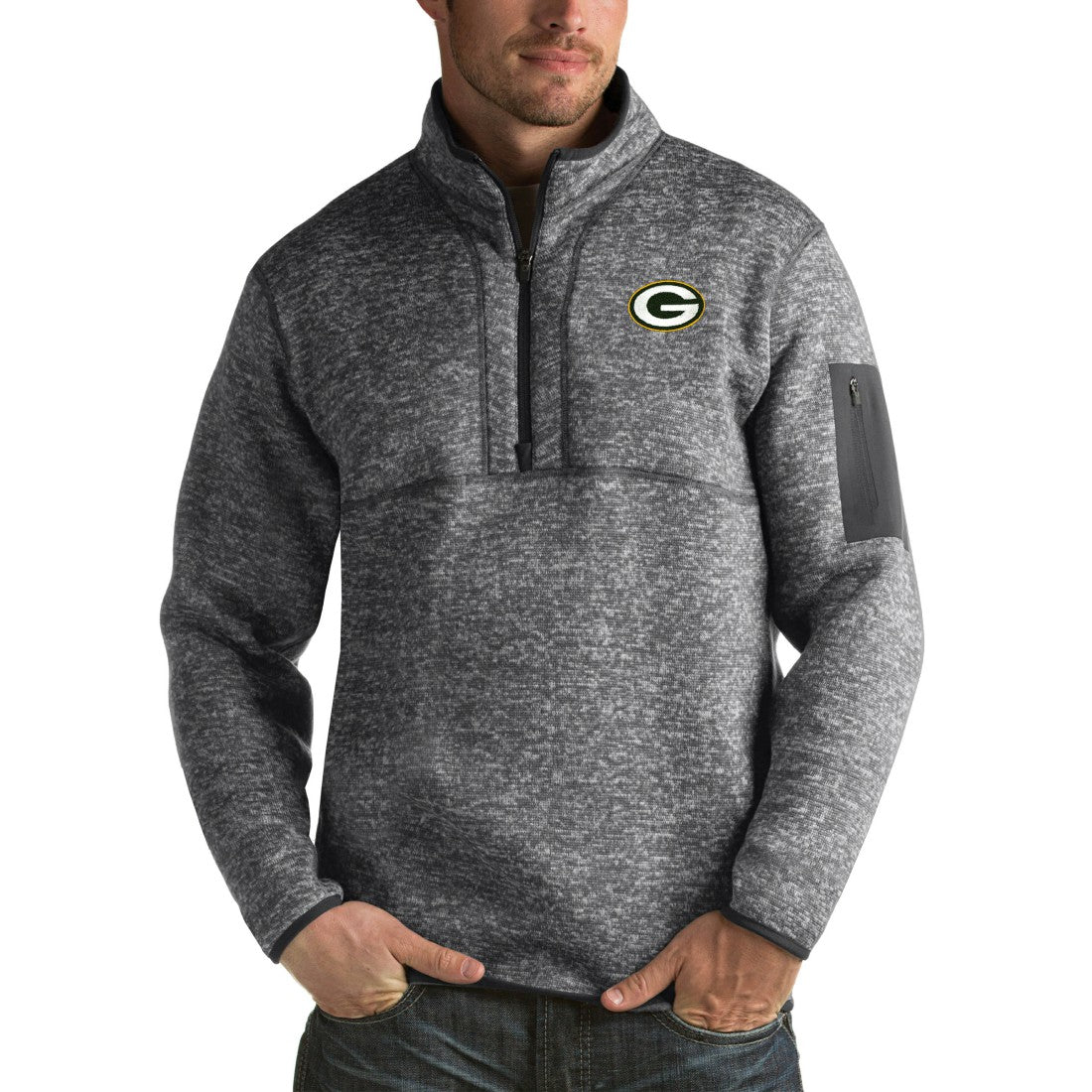 Green Bay Packers Antigua Fortune Big & Tall Quarter-Zip Pullover Jacket - Charcoal outlet
