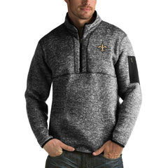 New Orleans Saints Antigua Fortune Big & Tall Quarter-Zip Pullover Jacket - Heather Black for sale