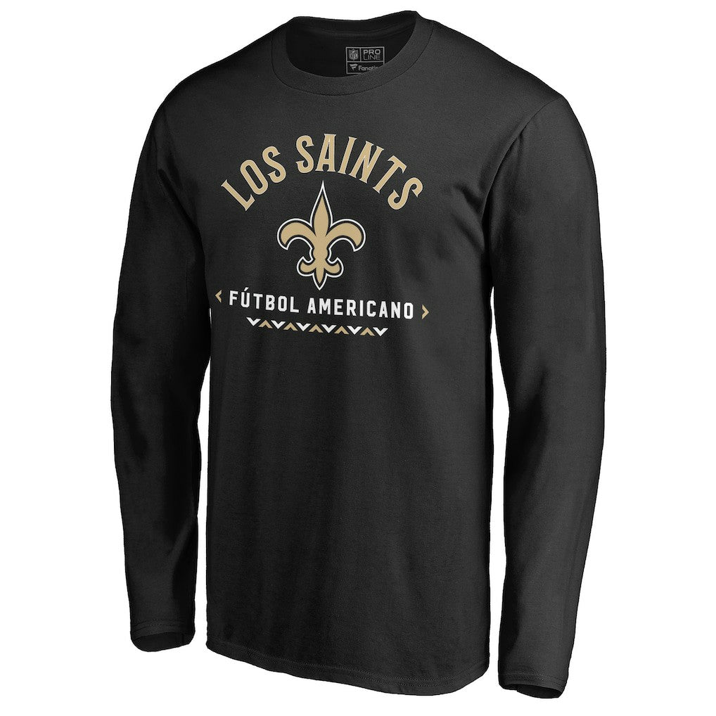 New Orleans Saints Futbol Americano Long Sleeve T-Shirt - Black discount