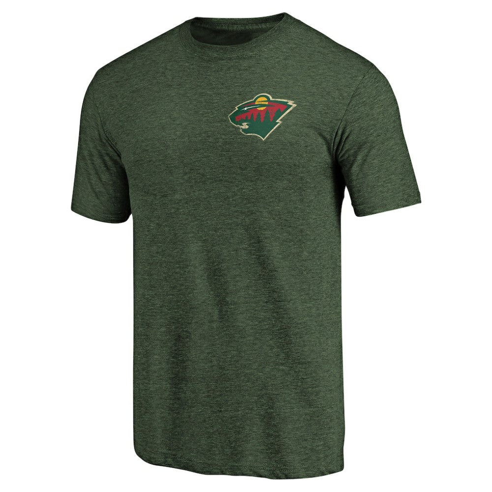 Minnesota Wild Primary Logo Left Chest Distressed Tri-Blend T-Shirt - Green T-shirts