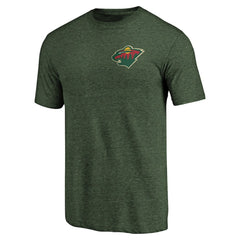 Minnesota Wild Primary Logo Left Chest Distressed Tri-Blend T-Shirt - Green T-shirts