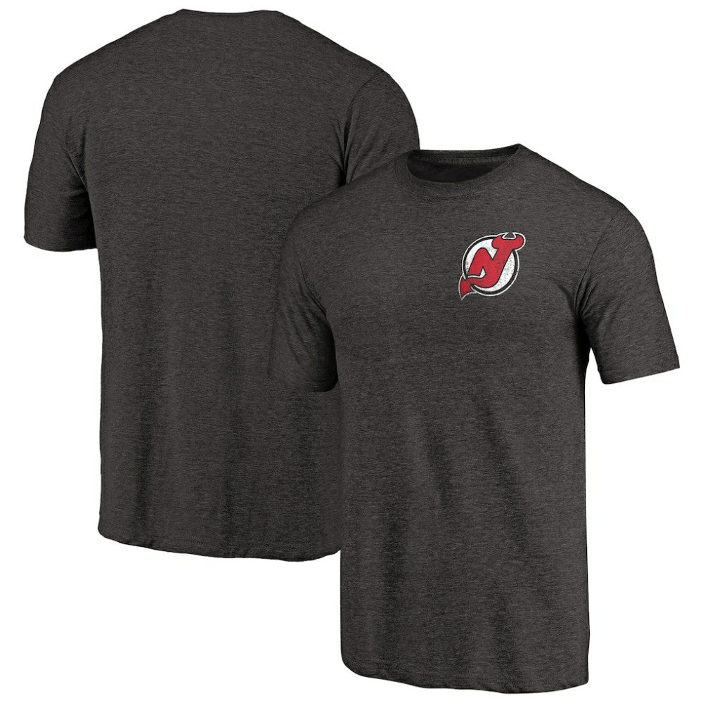 New Jersey Devils Primary Logo Left Chest Distressed Tri-Blend T-Shirt - Black T-shirts