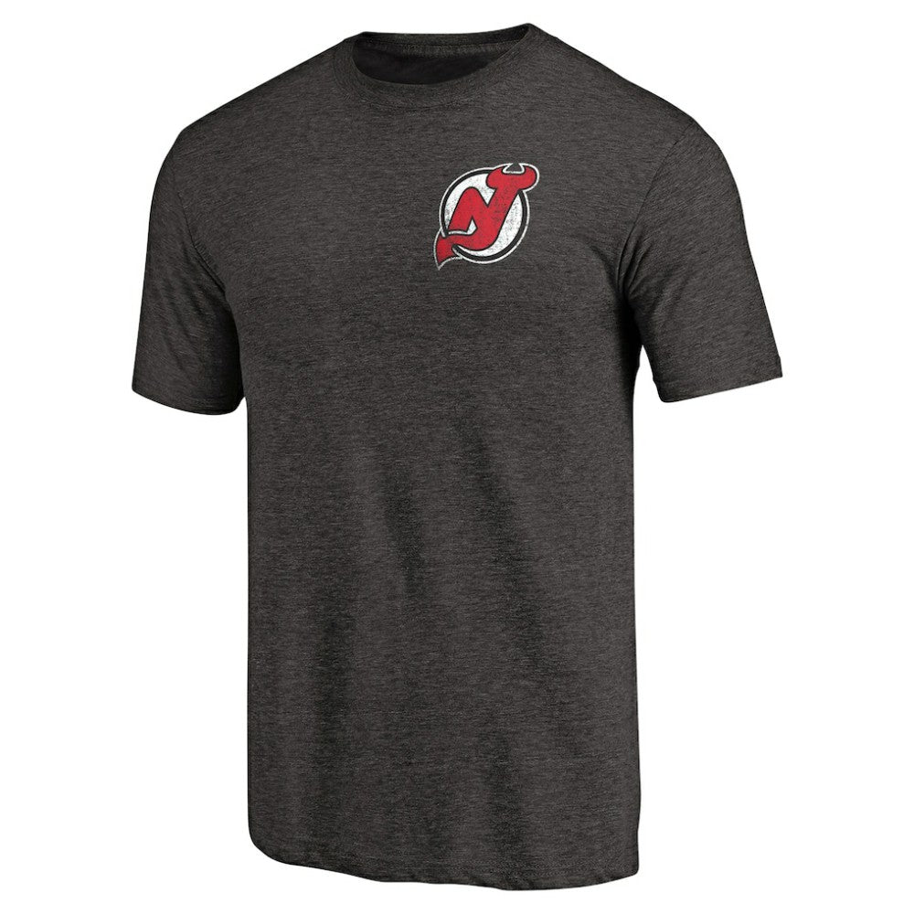 New Jersey Devils Primary Logo Left Chest Distressed Tri-Blend T-Shirt - Black T-shirts