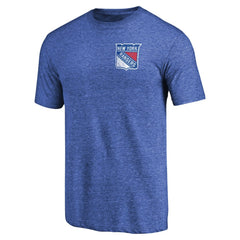 New York Rangers Primary Logo Left Chest Distressed Tri-Blend T-Shirt - Blue T-shirts