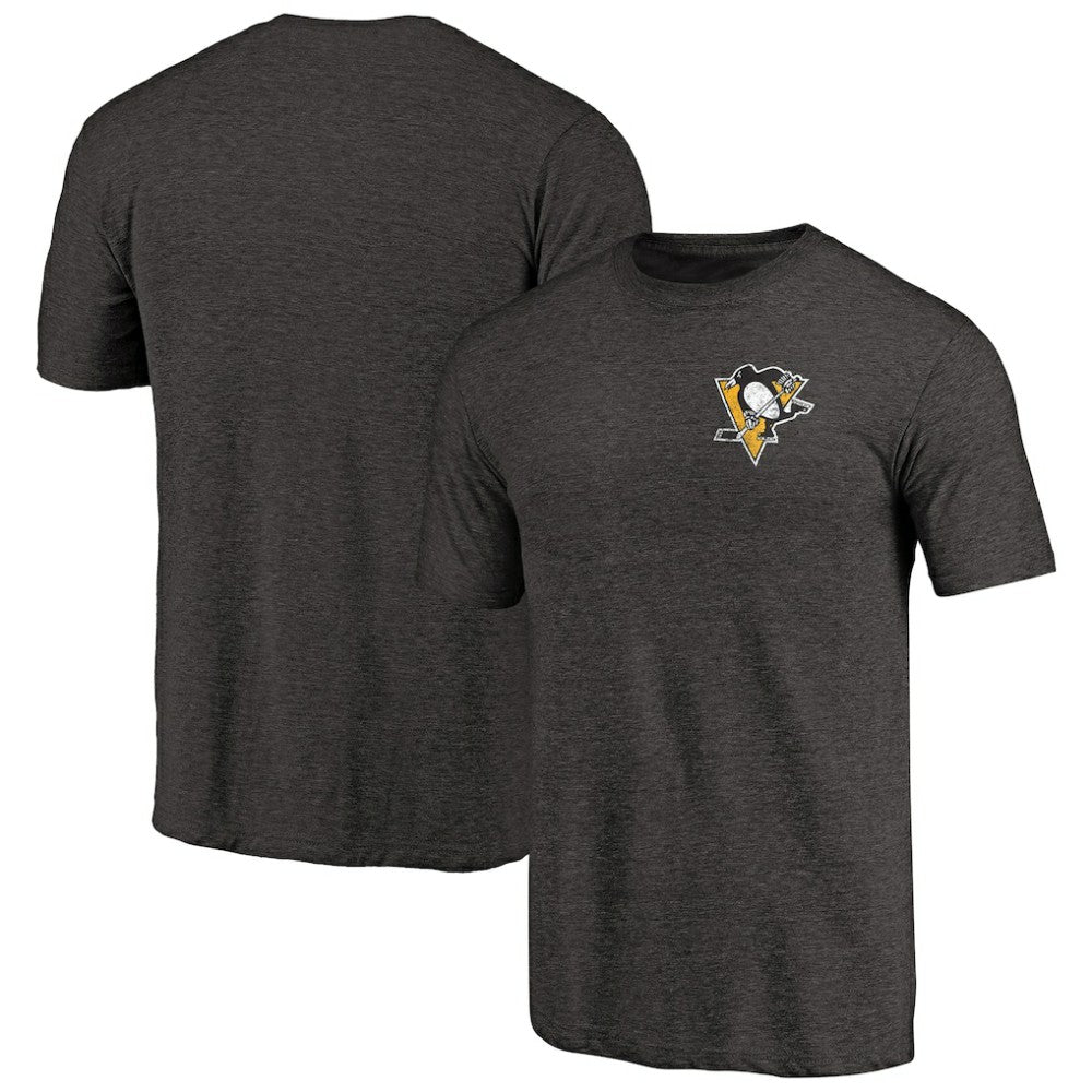 Pittsburgh Penguins Primary Logo Left Chest Distressed Tri-Blend T-Shirt - Black T-shirts