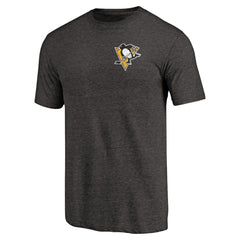 Pittsburgh Penguins Primary Logo Left Chest Distressed Tri-Blend T-Shirt - Black T-shirts