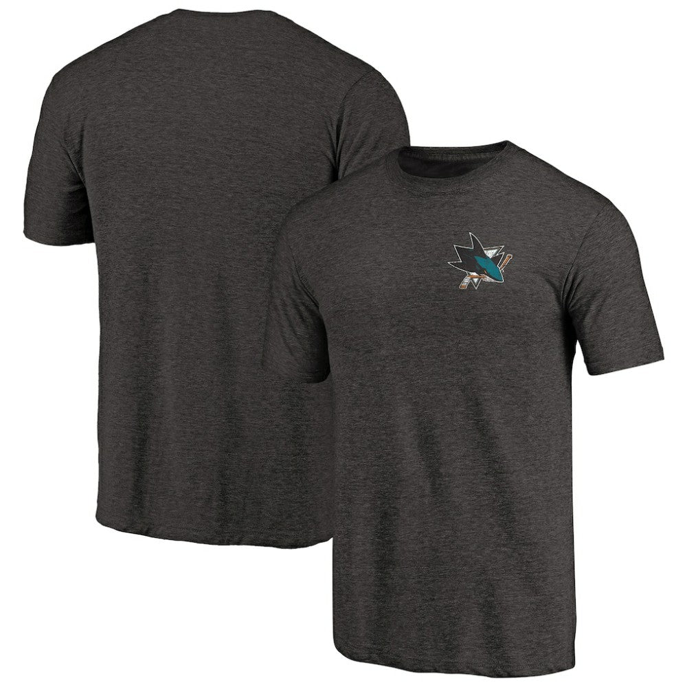 San Jose Sharks Primary Logo Left Chest Distressed Tri-Blend T-Shirt - Black T-shirts