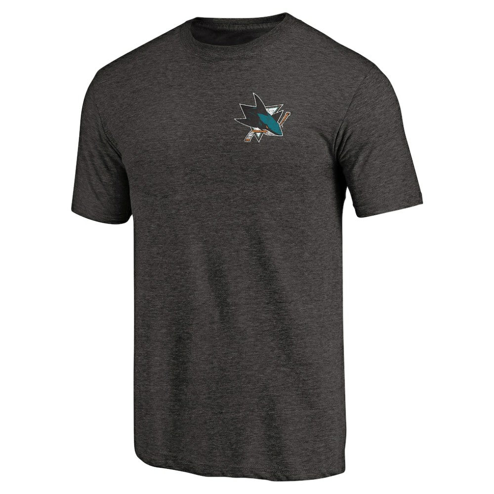 San Jose Sharks Primary Logo Left Chest Distressed Tri-Blend T-Shirt - Black T-shirts