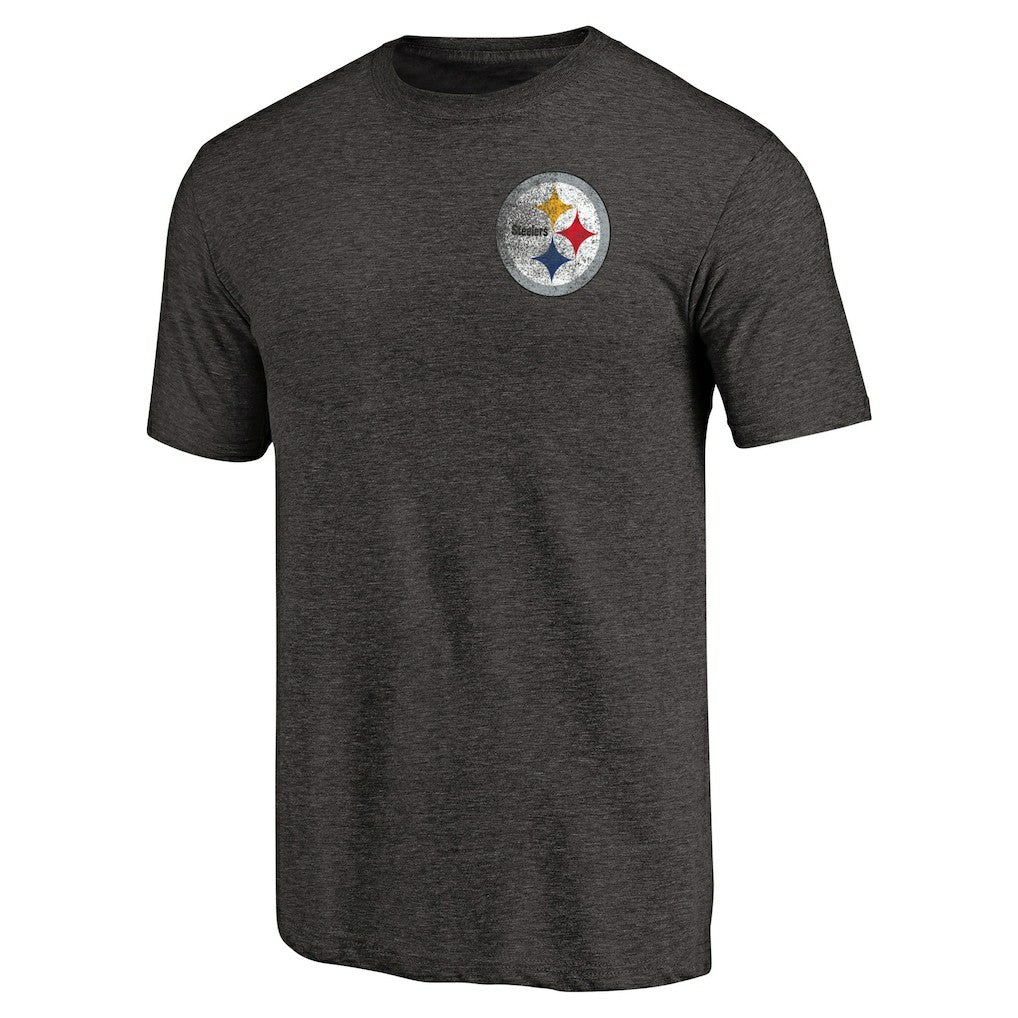 Pittsburgh Steelers Primary Logo Left Chest Distressed Tri-Blend T-Shirt - Heathered Black cheap