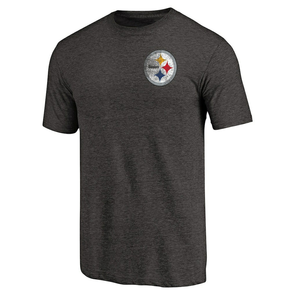 Pittsburgh Steelers Primary Logo Left Chest Distressed Tri-Blend T-Shirt - Heathered Black cheap