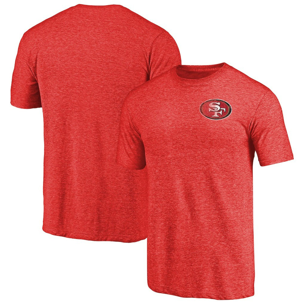 San Francisco 49ers Primary Logo Left Chest Distressed Tri-Blend T-Shirt - Heathered Scarlet cheap