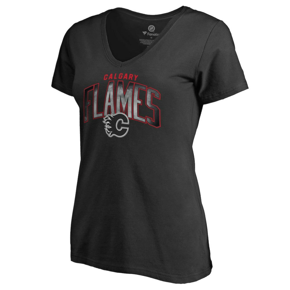 Calgary Flames Women's Arch Smoke V-Neck T-Shirt - Black T-shirts