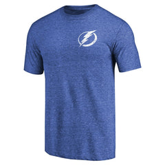 Tampa Bay Lightning Primary Logo Left Chest Distressed Tri-Blend T-Shirt - Heathered Blue T-shirts