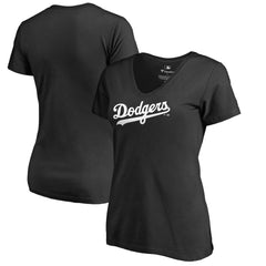 Los Angeles Dodgers Women's Team Wordmark V-Neck T-Shirt Black