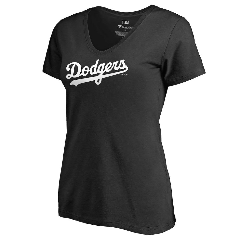 Los Angeles Dodgers Women's Team Wordmark V-Neck T-Shirt Black