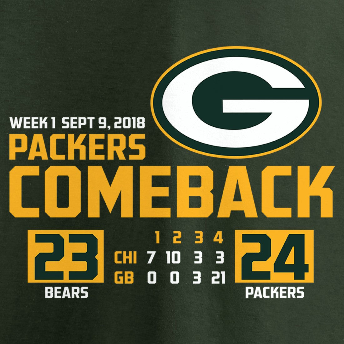 Green Bay Packers The Comeback T-Shirt - Green on sale