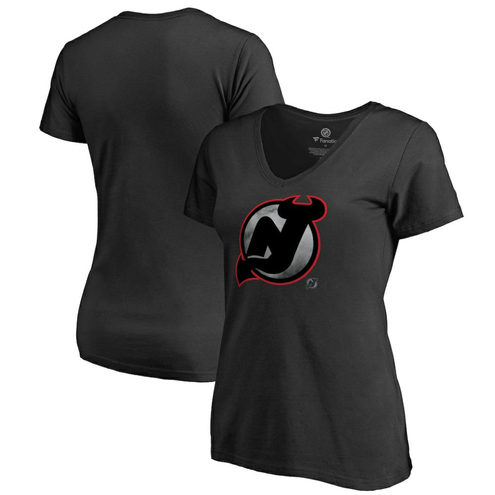 New Jersey Devils Women's Core Smoke V-Neck T-Shirt - Black T-shirts